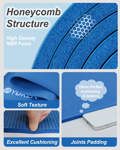 Large Yoga Mat 78X51" 10Mm Thick NBR Foam Exercise Mats for Home/Gym Fitness Workout, Blue